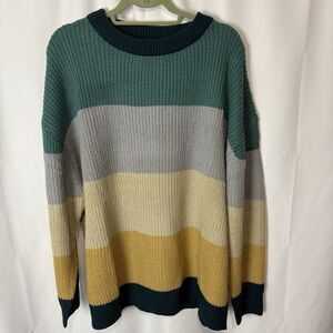 Sew In Love Lightweight Blue Green Yellow Striped Crewneck Sweater Sz 2X